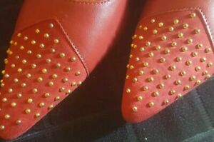 VanEli Red Leather & Suede Heels Pumps from Italy Size 9.5 N Pointy Studded Toe