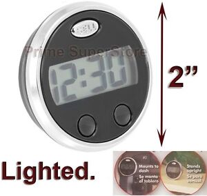 1 Black/Silver Lighted Digital Clock Round Display Car/Truck Interior Dash Mount