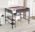 Metal Full Size Loft Bed with Desk & Shelves/ Sturdy Metal Bed Frame/ Noise-free
