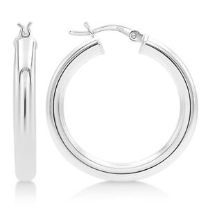 Sterling Silver Thick Hoop Earrings - 25mm - 45mm diameter x 4mm Tube Hoop