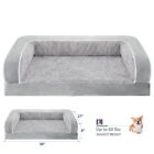 Light Gray Large Dog Bed Orthopedic Foam Pet Mattress w/ Removable Bolster Cover
