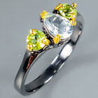 Vintage style Natural blue topaz and Peridot 925 Sterling Silver Ring  / RVS327