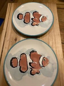 2 Clown Fish Nemo Threshold 7” Plate 2015 Salad Appetizer White Orange Blue Grn