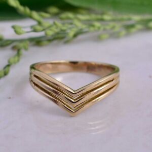 14k Gold Stackable Chevron Wishbone V Shape Ring Handmade Women Ring Jewelry