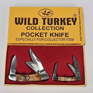 NOS - Wild Turkey 2 Knife Set Handmade Surgical Steel Blades Collection