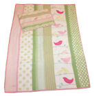 Pottery Barn Kids green & pink crib quilt & pillow sham tweet birds