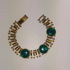 Vintage Book Chain Bracelet Emerald Green Glass Cabochon