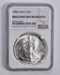 BU 1986 American Silver Eagle $1 NGC Brilliant Uncirculated Brown Label *0998