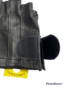 DEERSKIN Leather FINGERLESS Gloves Work Motorcycle Mens Anti-Vibration Gel Pad