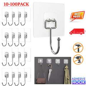 100 Clear Seamless Removable Adhesive Hook Strong Stick Wall Hook Kitchen Hanger