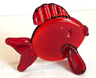 Vintage 1997 Titan Red Art Glass Fish Round Signed Figurine Collectible HTF