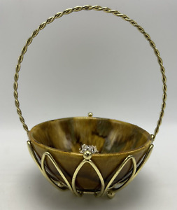 New ListingVtg Studio Art Pottery Bowl Drip Glaze Yellow Gold Tone Holder Candy Dish Marked