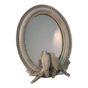 Oval Tabletop Mirror with Pair of Birds - 9 in x 7 in Resin