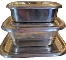 Lot 3 Vollrath Stainless Steel  Refrigerator Storage Containers Lidded USA Vtg