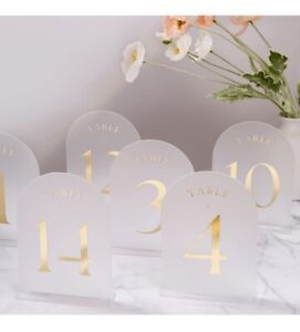 UNIQOOO Frosted Arch Wedding Table Numbers with Stands 1-15, Gold Foil...