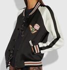 Coach Reversible Black Bomber Jacket, Rose Embroidered & Paisley Motif, Size 6