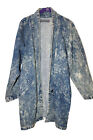 Vintage Oversized Bebe Furrrina Long Denim Jean Coat Jacket Acid Wash Bleach USA