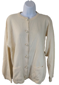 Gloria Sachs, Cashmere, Cardigan, Off White, faux pearl buttons, size L