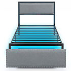 Twin Size Bed Frame w/ Storage Drawer Metal Platform Bed w/ LED Lights