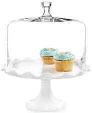 Martha Stewart Collection Milk Glass Ruffle Cake Stand with Dome New Open Box!!!