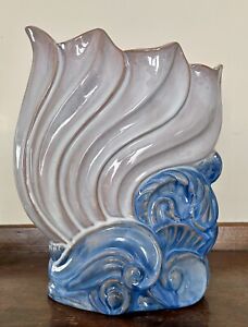 Stangl 3615 Terra Rose Two Tone Mauve and Blue Scroll Vase 10.5” Tall RARE