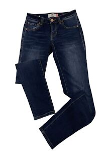Cabi Skinny Jeans Dark Blue Mid Rise Distressed Denim Size 0 Style 3752