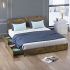 King Size Bed Frame with 4 Drawers and Headboard, Brown Bed Frame with Storage