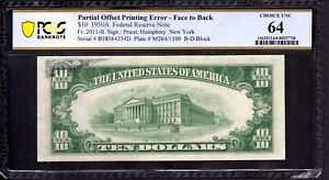 New Listing1950 A $10 FRN NEW YORK FACE TO BACK OFFSET PRINTING ERROR NOTE PCGS B CU 64