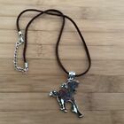 Horse enamel pendant suede cord necklace - free ship to USA