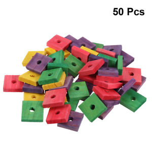 50PCS Wood Chips Bird Chewing Blocks Colorful Wood Pieces for Parrot Cage DIY