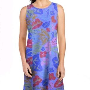 Fresh Produce Size 3X Peri Rainbow Blooms Marissa Blue Cotton Tank Dress