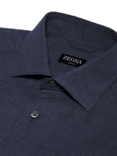Men's Zegna Cashco Cotton and Cashmere Long Sleeve Shirt - Navy Blue Large