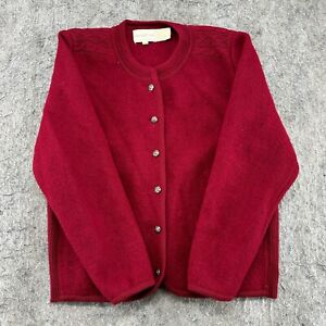 VINTAGE Sweater Womens 14 Red Boiled Wool Knit Cardigan Sweatshirt 90s