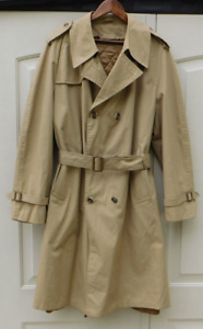 Vintage Great Dane Men's Sz 46 Long Khaki Trench Coat Removable Liner Belted