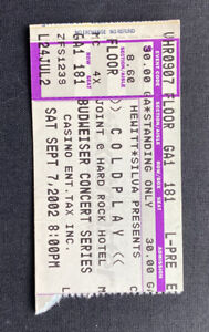 Coldplay Concert Ticket Stub The Joint Hard Rock Hotel September 7, 2002