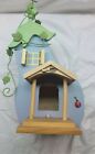 Vintage Natural rustic handmade painted Russ wood birdhouse yellow blue 13