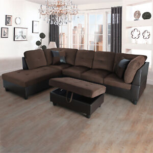 PICK UP Brown Lint And PVC 3-Piece Couch Living Room Sofa Set