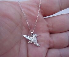 925 STERLING SILVER DESIGNERS HUMMING BIRD PENDANT NECKLACE LAB CREATED DIAMONDS