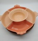 Vintage J31 USA Pottery Lazy Susan Snack Dishes Orange Coral w/Lazy Susan As-Is