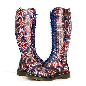 NEW Dr Martens MIE 20 Eye American Flag Ruboff Knee High Boots Women’s 6 Shoes