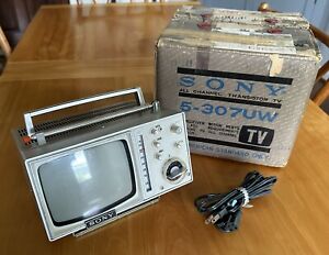 Vintage 1966 Sony 5-307UW Micro TV Mini B&W Portable Television Original Box
