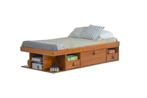 Memomad Bali Bed - Twin Size Storage Platform Bed Frame with Drawers (Oak)