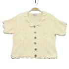 Vintage Rico Cropped Sweater S/M Cream Button Up Short Sleeve Chunky Boho Beachy