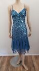 Vtg Betsey Johnson Evening 90s y2k Blue Sequined Slip Dress Midi sz S