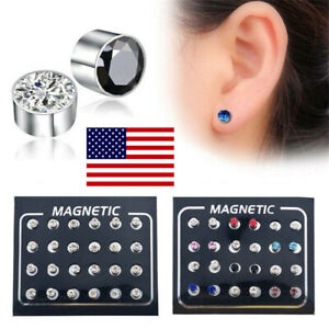 12 Pair Men Womens Non Piercing Ear Stud Clip On Round Magnetic Earrings Jewelry