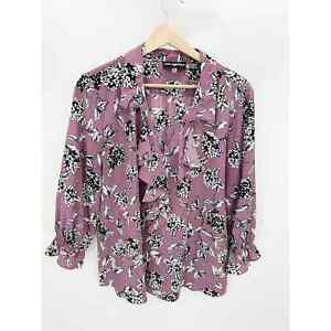 Karl Lagerfield Paris Dusty Pink Floral Ruffle Trim Blouse Top Womens Size XL