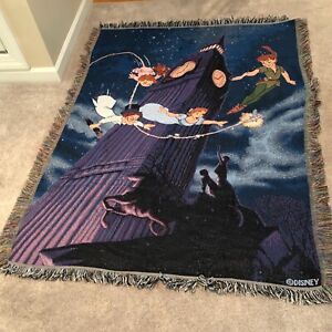 Disney Peter Pan and Tinkerbell Woven Throw Blanket / Tapestry with Fringe