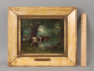 New ListingSmall Antique Signed JAY C TAYLOR American Country Cow Landscape Oil Painting NR