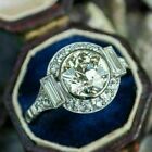 Vintage Art Deco Style Lab Created Diamond Engagement 14K White Gold Finish Ring