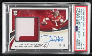 2020 Immaculate Collegiate Silver /49 Jalen Hurts PSA 9 RPA Rookie Patch Auto RC